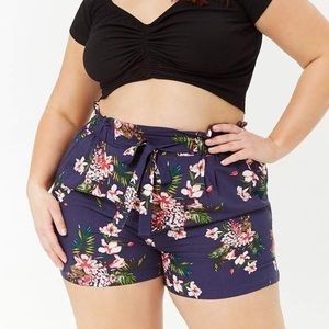Forever 21+ floral paper bag waist shorts